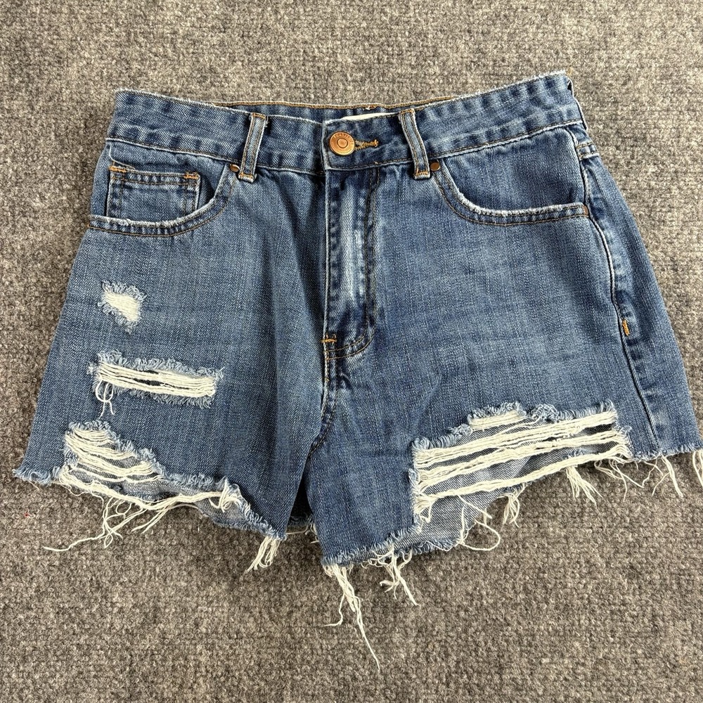 Forever 21 Shorts Women 25 Blue Distressed Denim Cut Off Y2K Festival Grunge